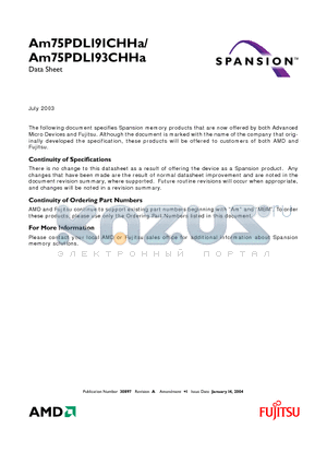 M750000005 datasheet - 128 Megabit (8 M x 16-Bit) CMOS 3.0 Volt-only, Simultaneous Read/Write Flash Memory