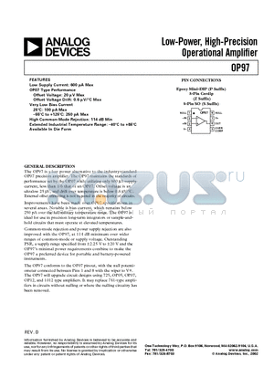 OP97AZ datasheet - Low-Power, High-Precision Operational Amplifier