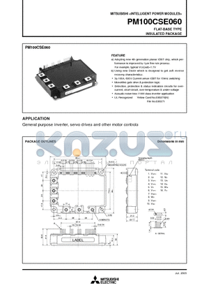 PM100CSE060 datasheet - FLAT-BASE TYPE INSULATED PACKAGE