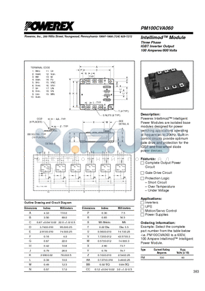 PM100CVA060 datasheet - Intellimod Module Three Phase IGBT Inverter Output (100 Amperes/600 Volts)