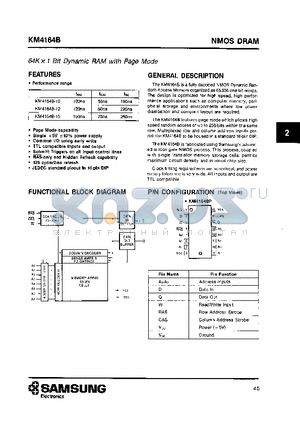 KM4164B-10 datasheet - 64K X 1 BIT DYNAMIC RAM WITH PAGE MODE