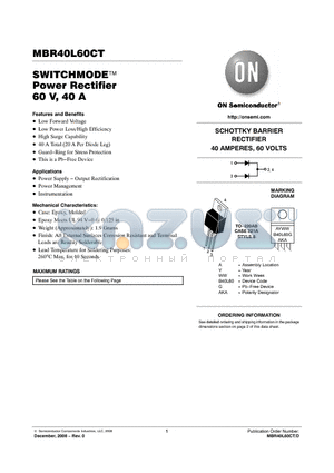 MBR40L60CT datasheet - SWITCHMODE Power Rectifier 60 V, 40 A