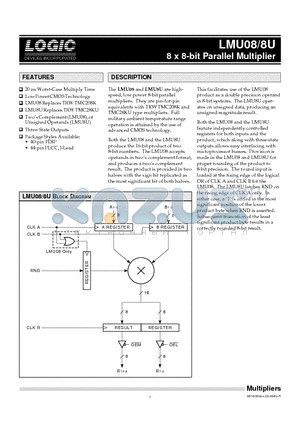 LMU08 datasheet - 8 x 8-bit Parallel Multiplier