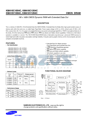 KM416C10CJ-L5 datasheet - 1M x 16Bit CMOS Dynamic RAM with Extended Data Out