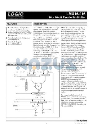 LMU16 datasheet - 16 x 16-bit Parallel Multiplier