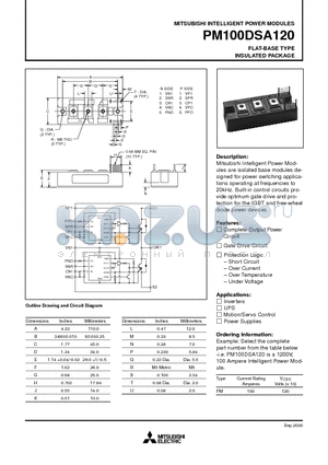 PM100DSA120 datasheet - FLAT-BASE TYPE INSULATED PACKAGE