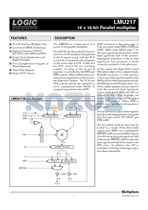 LMU217 datasheet - 16 x 16-bit Parallel multiplier