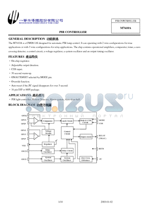 M7610A datasheet - CMOS LSI designed for automatic PIR lamp control.