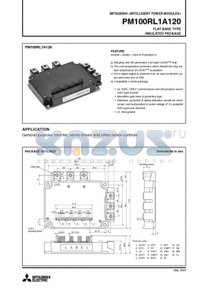 PM100RL1A120 datasheet - INTELLIGENT POWER MODULES FLAT-BASE TYPE INSULATED PACKAGE