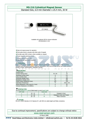 MS-216-1 datasheet - Cylindrical Magnet Sensor