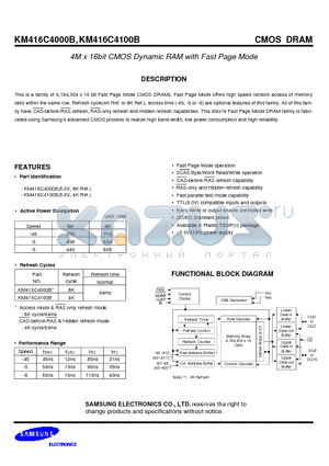 KM416C4000B datasheet - 4M x 16bit CMOS Dynamic RAM with Fast Page Mode