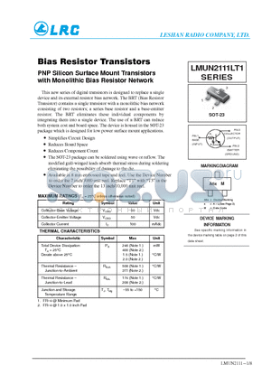 LMUN2111 datasheet - Bias Resistor Transistors