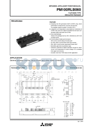 PM100RLB060 datasheet - FLAT-BASE TYPE INSULATED PACKAGE