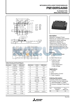 PM100RSA060_00 datasheet - INTELLIGENT POWER MODULES FLAT-BASE TYPE INSULATED PACKAGE