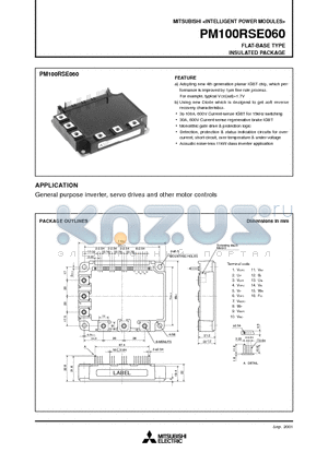 PM100RSE060 datasheet - INTELLIGENT POWER MODULES FLAT-BASE TYPE INSULATED PACKAGE