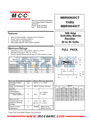 MBR50045CT datasheet - 500 Amp Rectifier 20 to 45 Volts Schottky Barrier