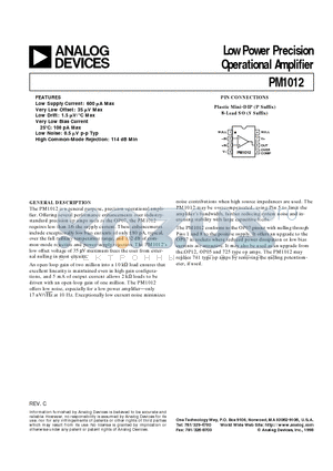 PM1012 datasheet - Low Power Precision Operational Amplifier