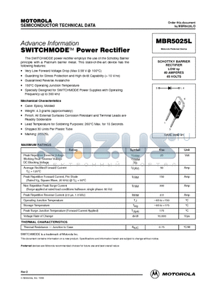 MBR5025L datasheet - SWITCHMODE Power Rectifier