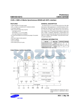 KM416S1021CT-GS datasheet - 512K x 16Bit x 2 Banks Synchronous DRAM with SSTL interface