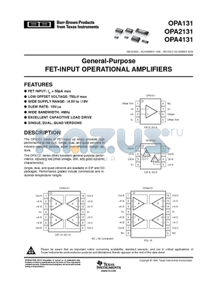 OPA131U datasheet - General-Purpose FET-INPUT OPERATIONAL AMPLIFIERS
