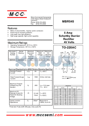 MBR545 datasheet - 5 Amp Schottky Barrier Rectifier 45 Volts