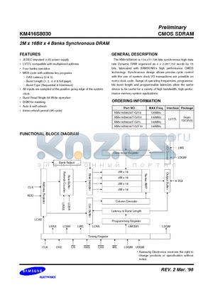 KM416S8030 datasheet - 2M x 16Bit x 4 Banks Synchronous DRAM