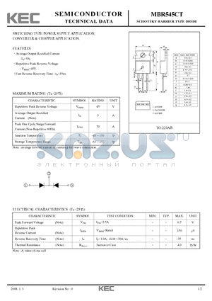 MBR545CT datasheet - SWITCHING TYPE POWER SUPPLY APPLICATION CONVERTER & CHOPPER APPLICATION