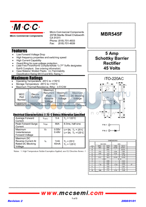 MBR545F_08 datasheet - 5 Amp Schottky Barrier Rectifier 45 Volts