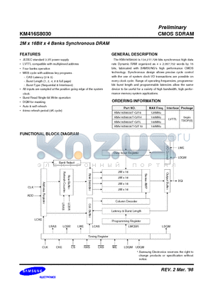 KM416S8030T-G/F10 datasheet - 2M x 16Bit x 4 Banks Synchronous DRAM