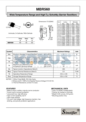 MBR560 datasheet - Wide Temperature Range and High Tjm Schottky Barrier Rectifiers