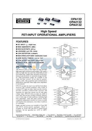 OPA132 datasheet - High Speed FET-INPUT OPERATIONAL AMPLIFIERS