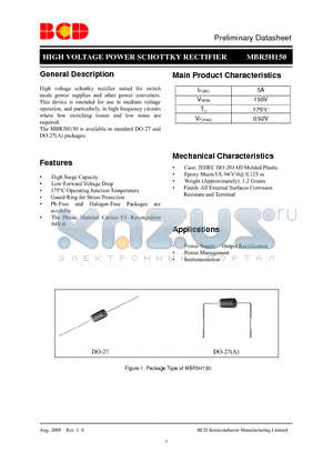 MBR5H150VP-G1 datasheet - HIGH VOLTAGE POWER SCHOTTKY RECTIFIER