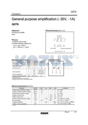 QST9 datasheet - General purpose amplification (-30V, -1A)