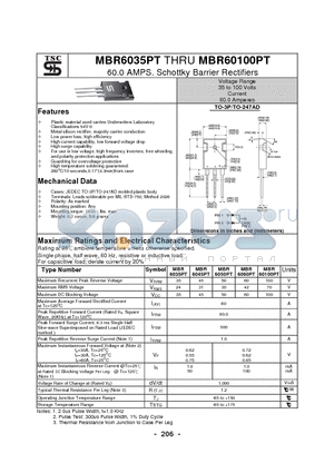 MBR60100PT datasheet - 60.0 AMPS. Schottky Barrier Rectifiers