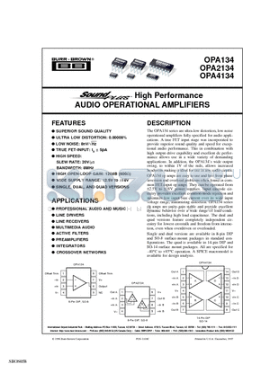 OPA134UA/2K5 datasheet - High Performance AUDIO OPERATIONAL AMPLIFIERS