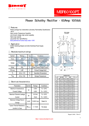 MBR60100PT datasheet - Power Schottky Rectifier - 60Amp 100Volt