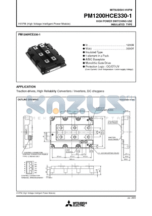 PM1200HCE330-1 datasheet - INTELLIGENT POWER MODULES FLAT-BASE TYPE INSULATED PACKAGE