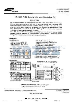 KM416V1204BJ datasheet - 1M x 16BIT CMOS DYNAMIT RAM WITH EXTENDED DATA OUT