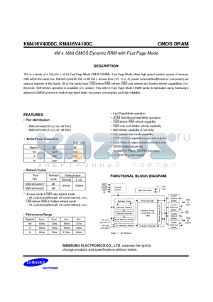 KM416V4100C datasheet - 4M x 16bit CMOS Dynamic RAM with Fast Page Mode