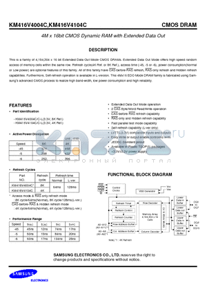 KM416V4104CS-45 datasheet - 4M x 16bit CMOS Dynamic RAM with Extended Data Out
