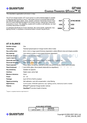 QT100_07 datasheet - CHARGE-TRANSFER QTOUCH IC