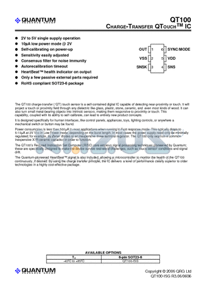 QT100 datasheet - CHARGE-TRANSFER IC