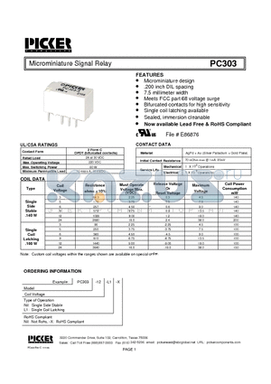 PC303-12 datasheet - Microminiature Signal Relay
