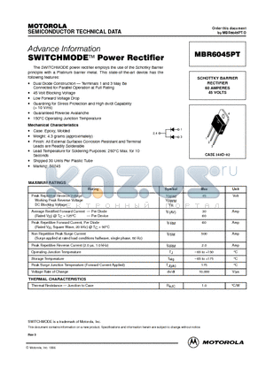 MBR6045 datasheet - SWITCHMODE Power Rectifier
