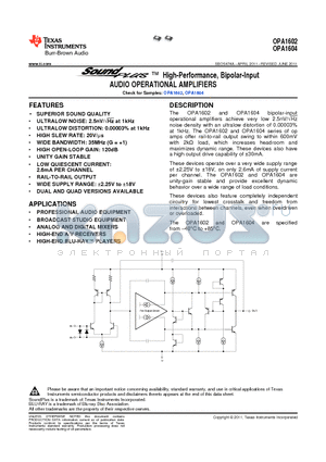 OPA1602AIDGKR datasheet - High-Performance, Bipolar-Input AUDIO OPERATIONAL AMPLIFIERS