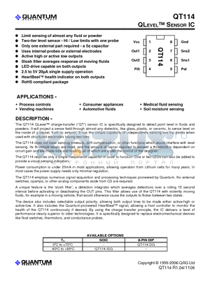 QT114 datasheet - QLEVEL SENSOR IC