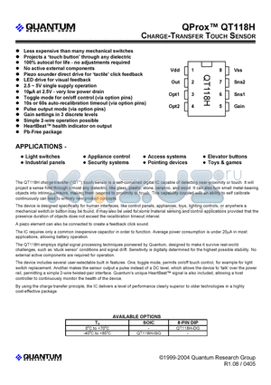 QT118H-D datasheet - CHARGE-TRANSFER TOUCH SENSOR