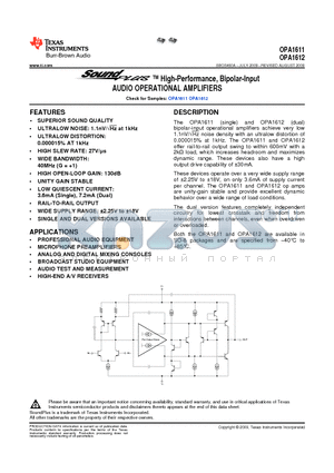 OPA1611 datasheet - High-Performance Bipolar-Input AUDIO OPERATIONAL AMPLIFIERS