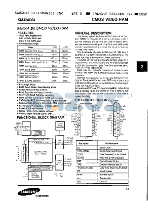 KM424C64-10 datasheet - 64K X 4 Bit CMOS VIDEO RAM