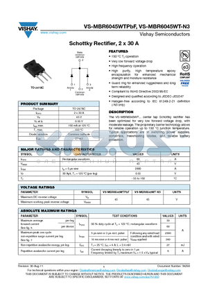 MBR6045WT-N3 datasheet - Schottky Rectifier, 2 x 30 A
